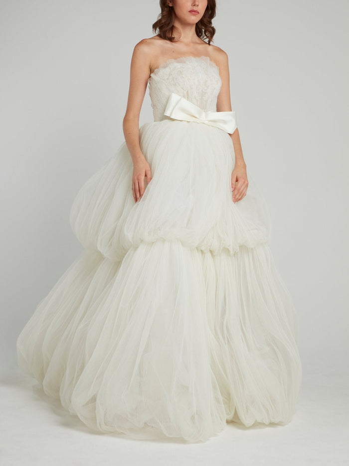 Bow Tie Tiered Tulle Bridal Dress