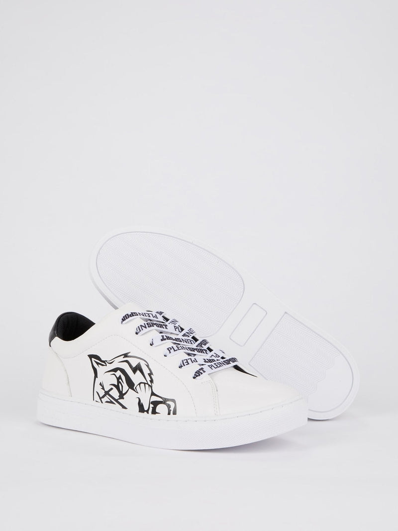 White Tiger Head Print Low Top Sneakers