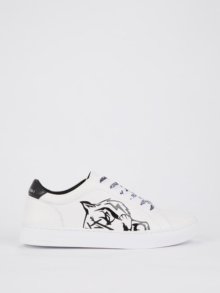 White Tiger Head Print Low Top Sneakers