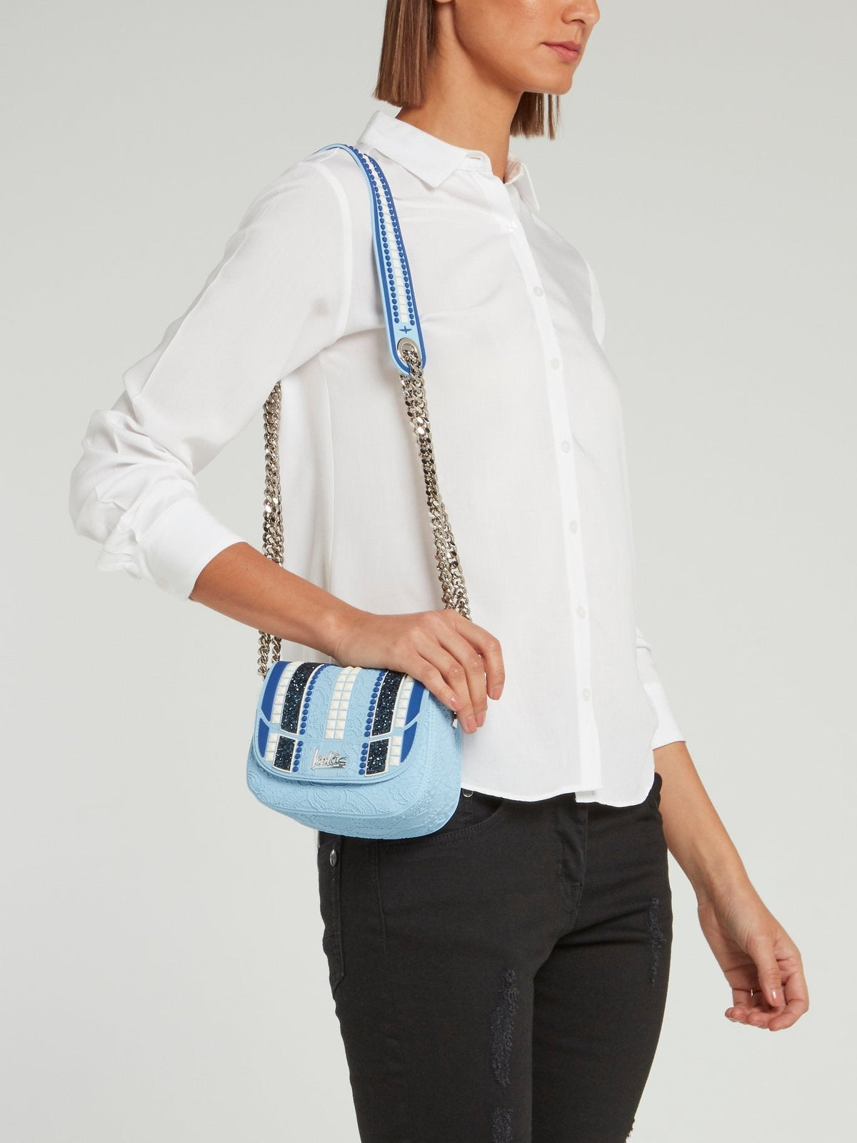 Blue Mini Dafne Studs Shoulder Bag