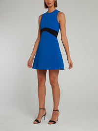 Blue Contrast Waistband A-Line Mini Dress