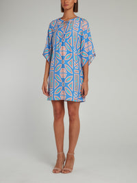 Blue Half Sleeve Silk Mini Dress