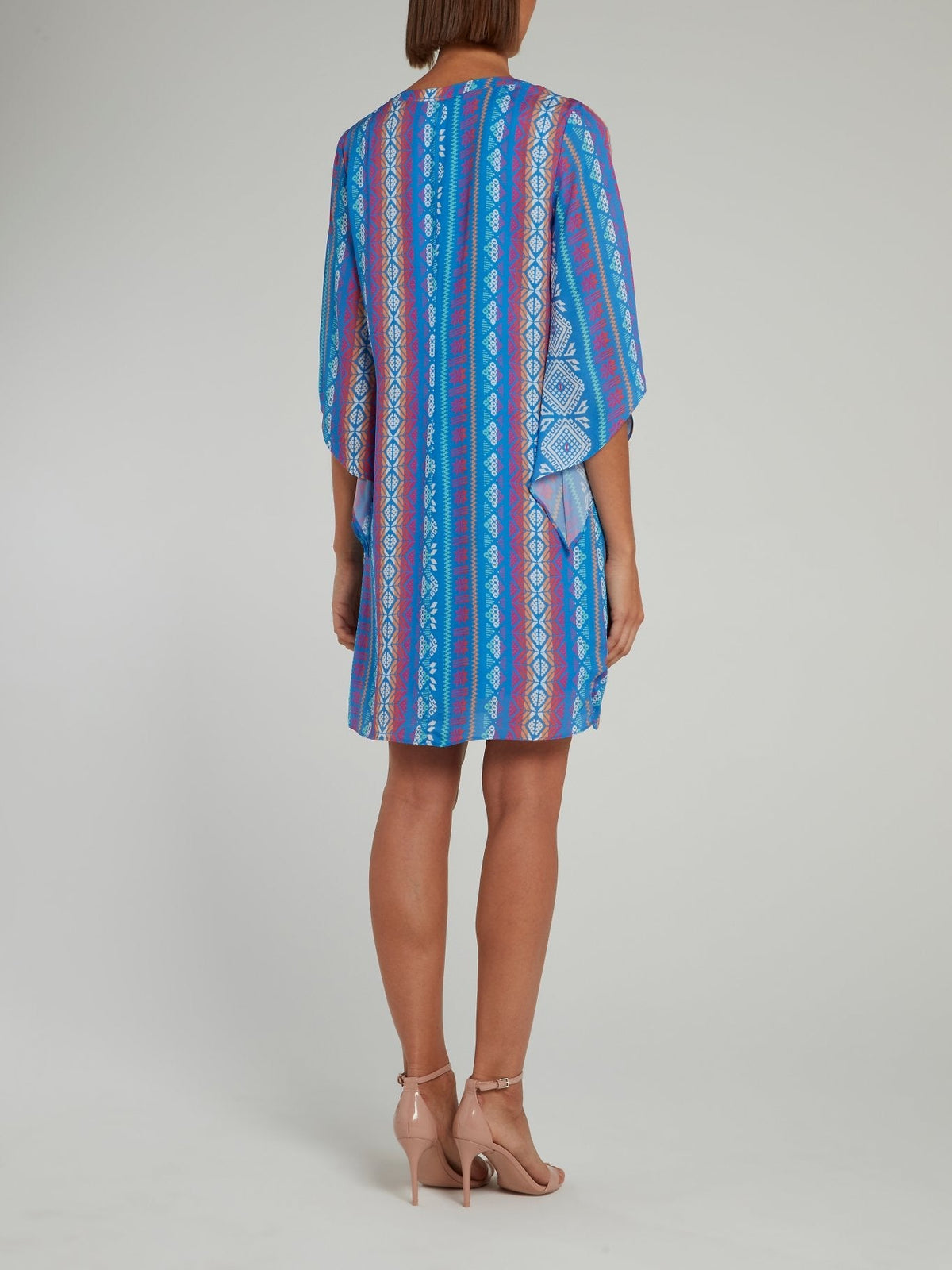 Blue Jacquard Print Half Sleeve Shift Dress