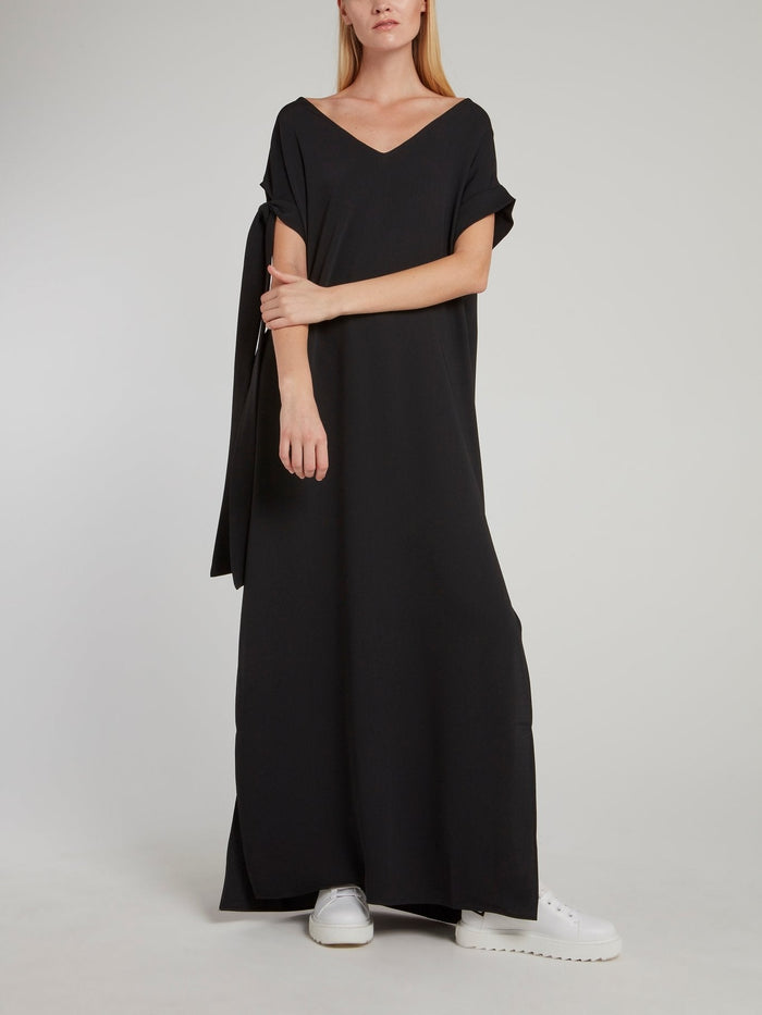 Black Tie Sleeve High Slit Maxi Dress