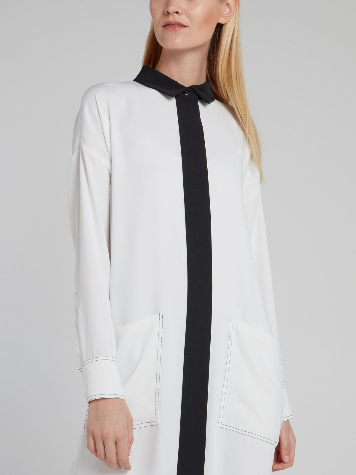 White Front Pocket Detail Midi Dress