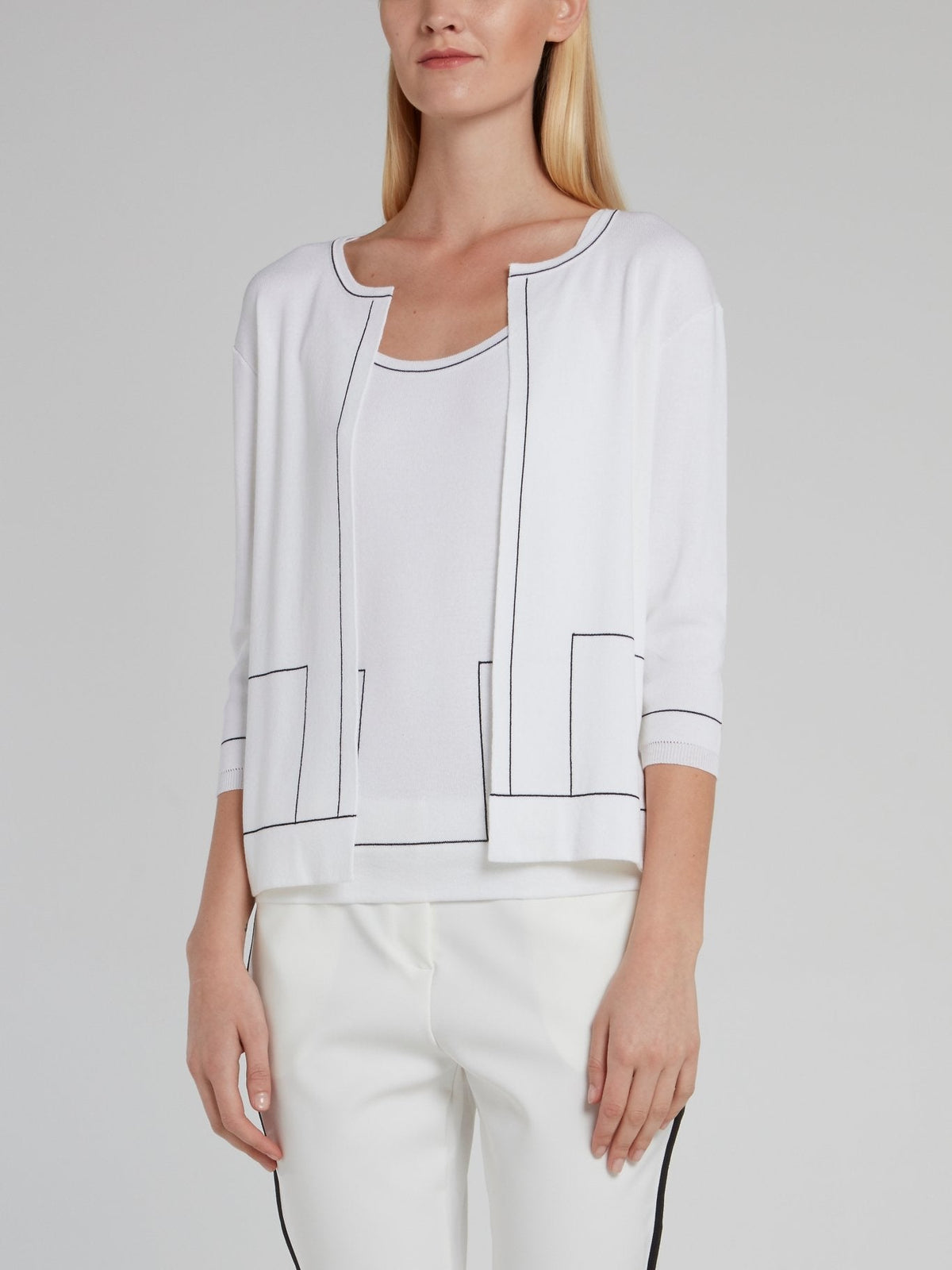 White Three Quarter Sleeve Cardigan