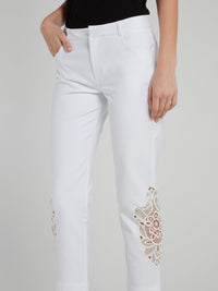 White Lace Panel Cropped Pants