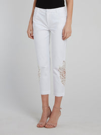 White Lace Panel Cropped Pants