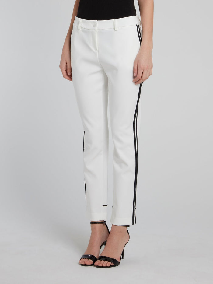 White Side Stripe Toreador Pants