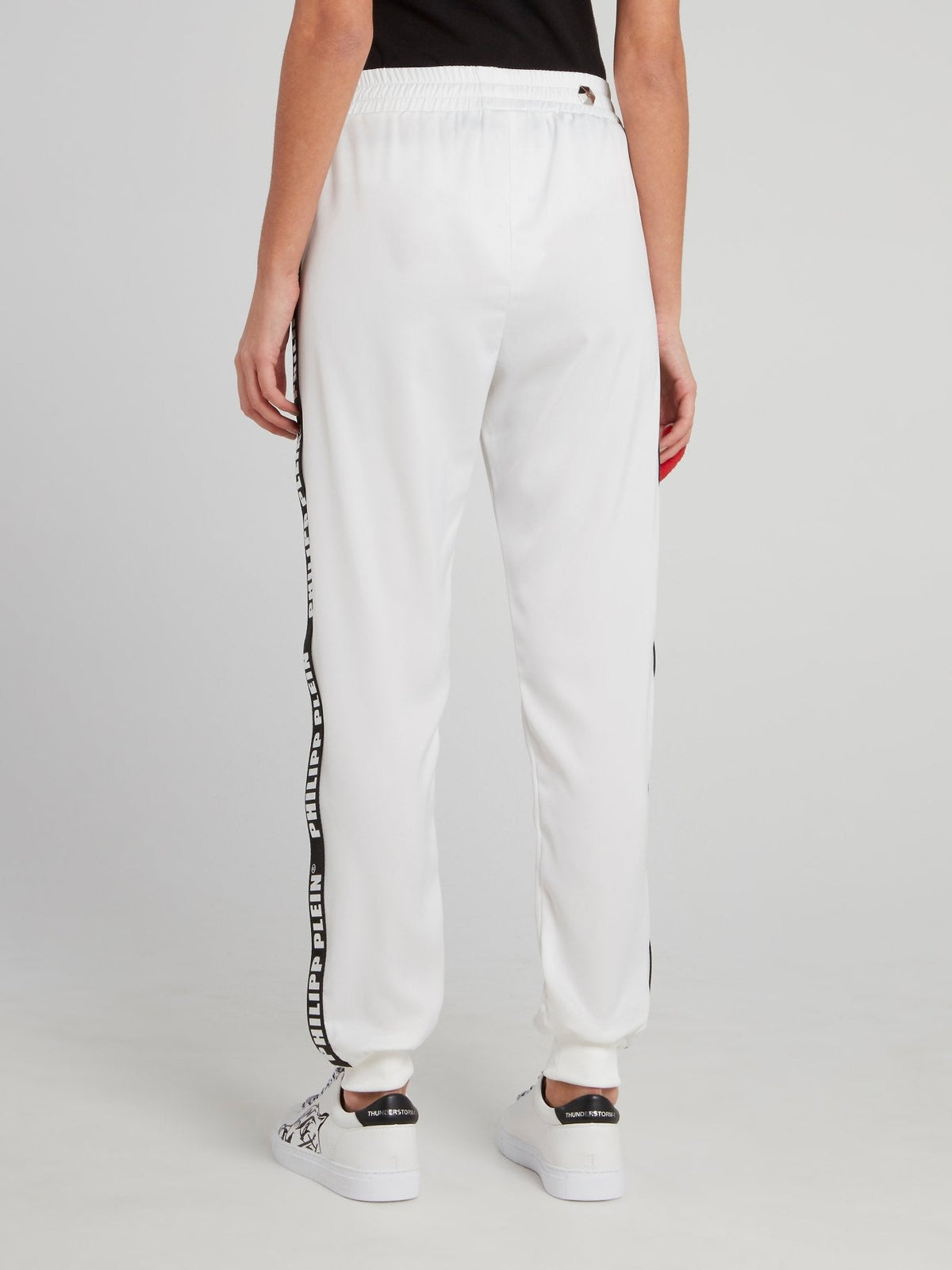 White Logo Side Stripe Waistband Track Pants