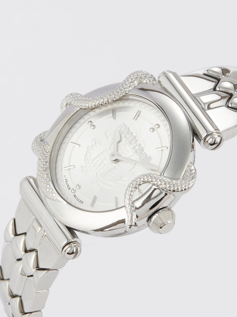 Roberto Cavalli by Franck Muller Silver Snake Detail Watch