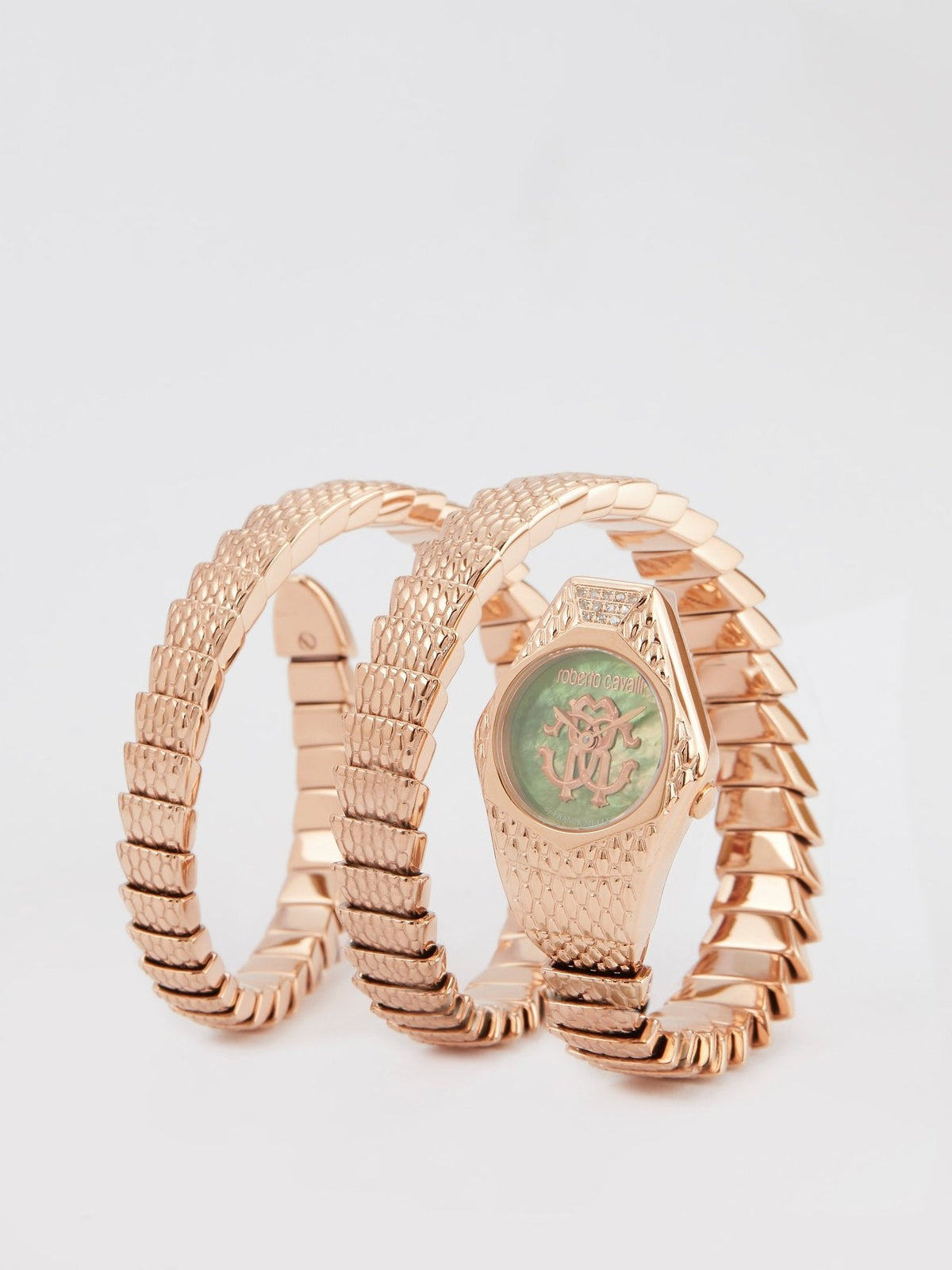 Roberto Cavalli by Franck Muller Rose Gold Snake Spiral Bracelet Watch