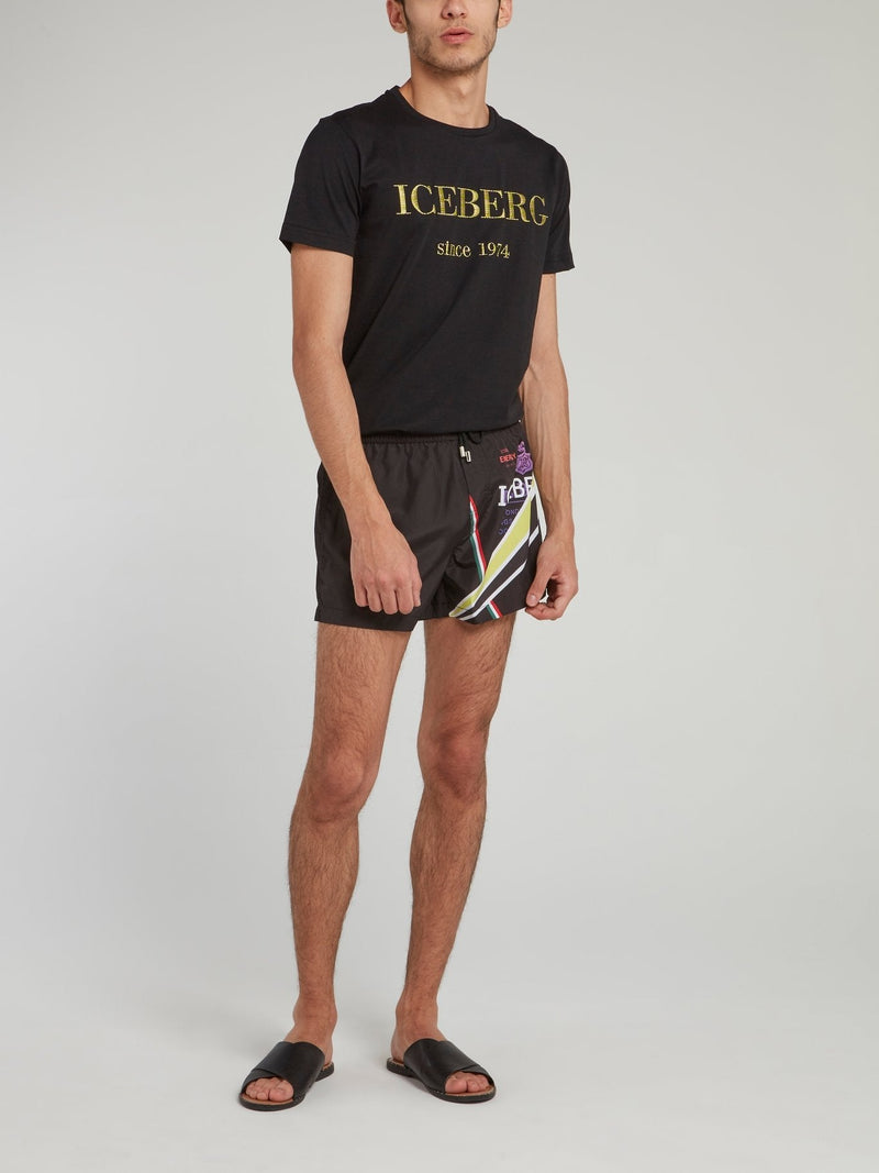 Black Statement Logo Drawstring Shorts