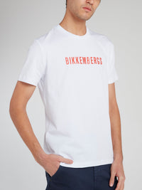 White Logo Print Cotton T-Shirt