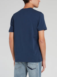 Navy Logo Print Cotton T-Shirt