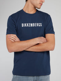 Navy Logo Print Cotton T-Shirt