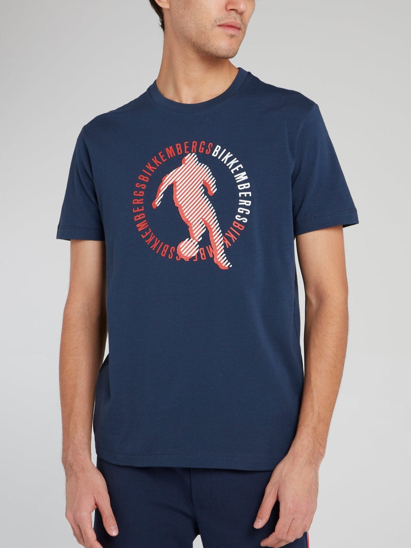 Navy Sport Print Round Neck T-Shirt