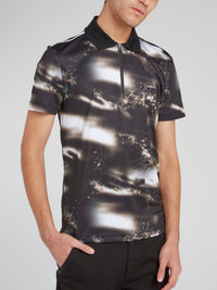 Printed Zip Up Polo Shirt