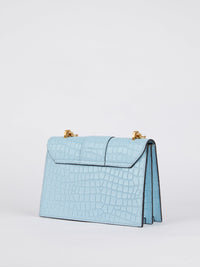 Carrie Blue Crocodile Embossed Leather Shoulder Bag