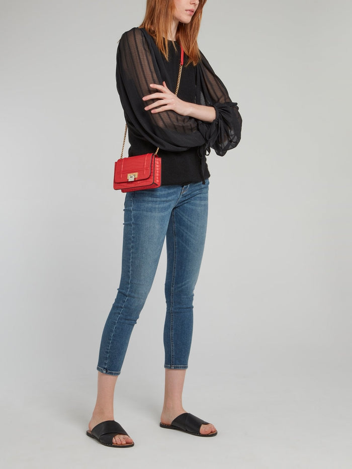 Lizzy Red Crocodile Effect Leather Shoulder Bag