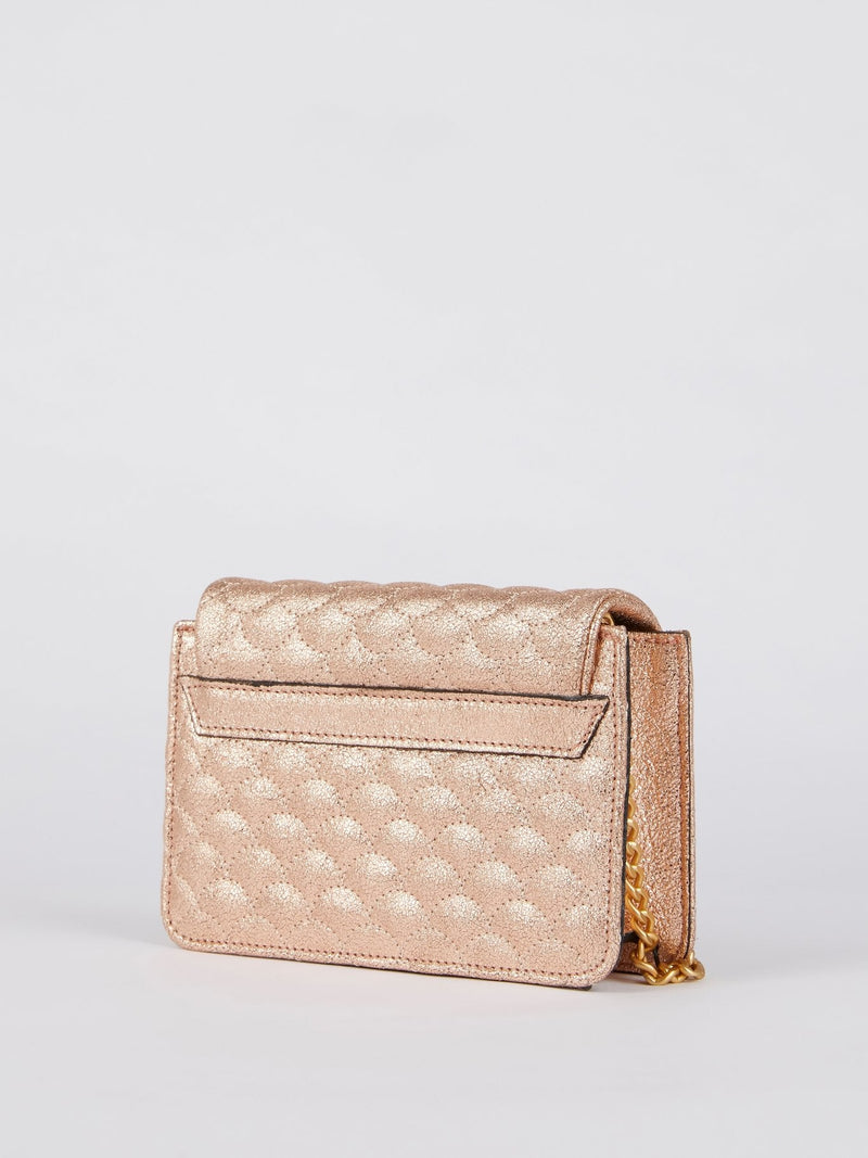 Lizzy Glitter Copper Quilted Leather Shoulder Bag