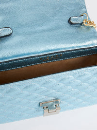 Lizzy Glitter Blue Quilted Leather Shoulder Bag