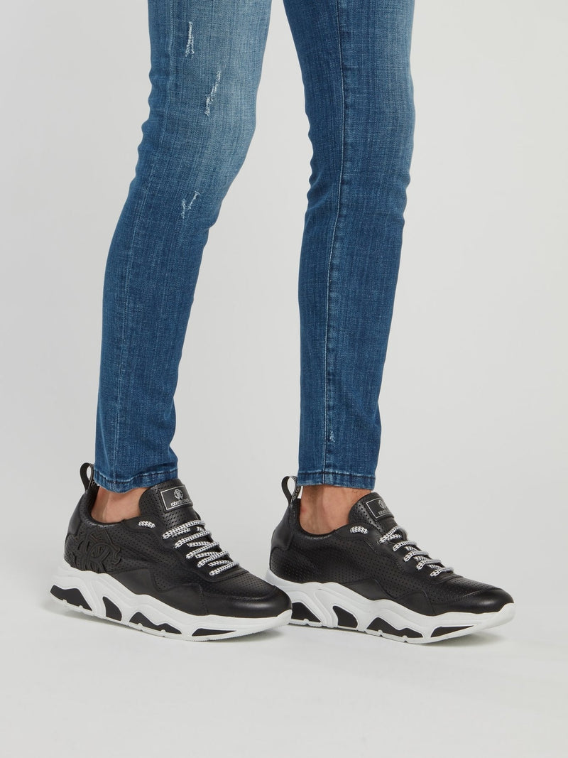 Black Perforated Leather Sneakers