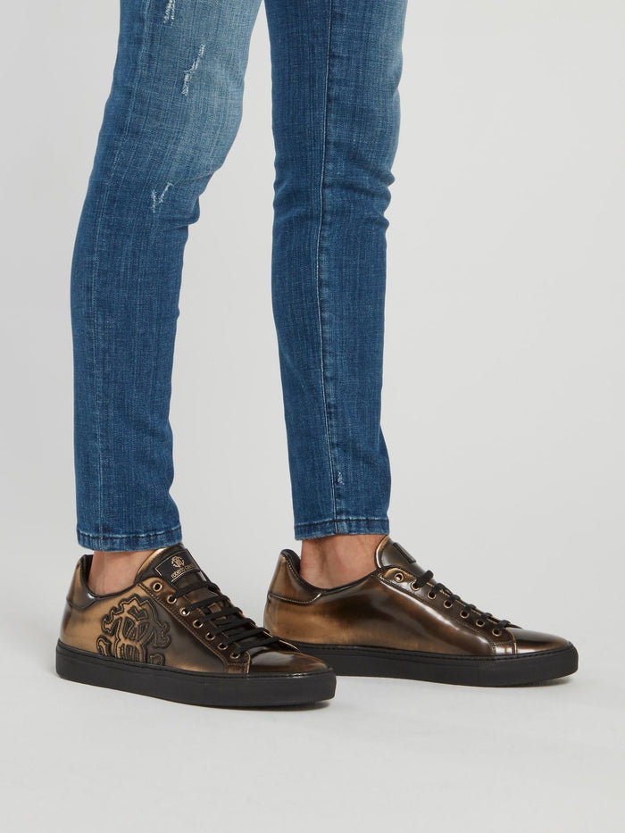 Brass Lace Up Leather Sneakers