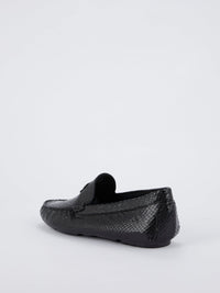 Black Snake Effect Leather Loafers