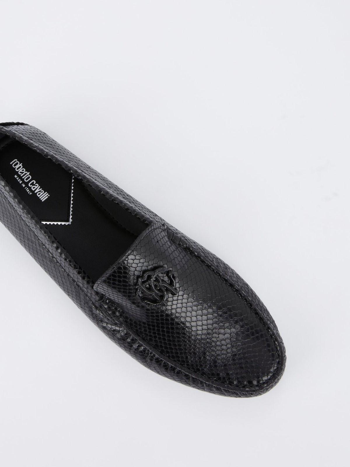 Black Snake Effect Leather Loafers