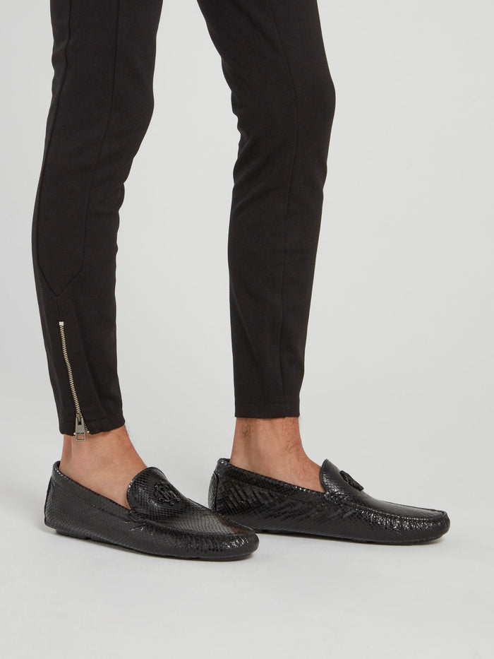 Black Snake Effect Leather Loafers