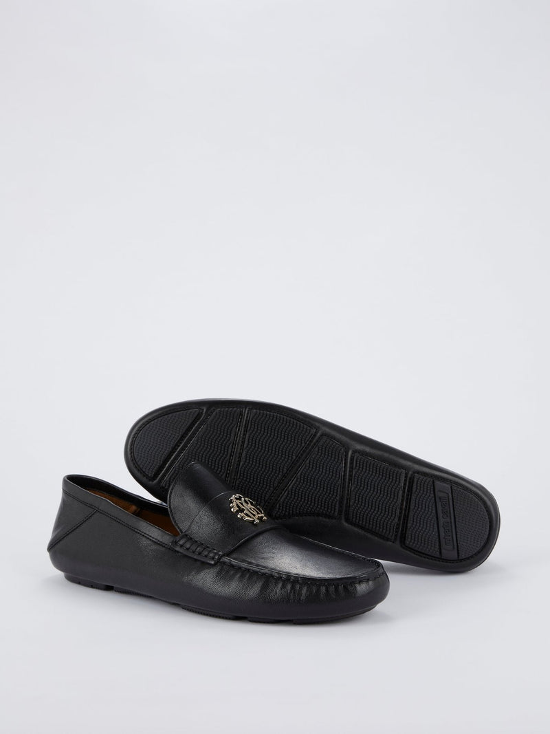 Black RC Monogram Logo Leather Loafers