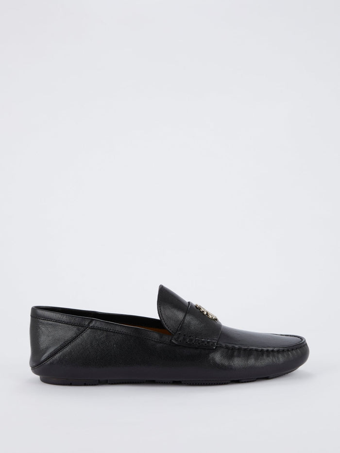 Black RC Monogram Logo Leather Loafers