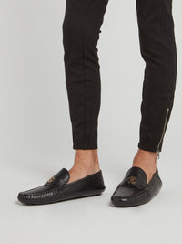 Black RC Monogram Logo Leather Loafers