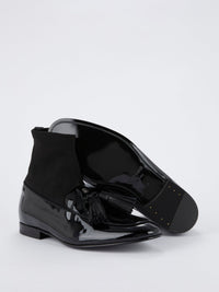 Black Sock Insert Patent Leather Tassel Loafers