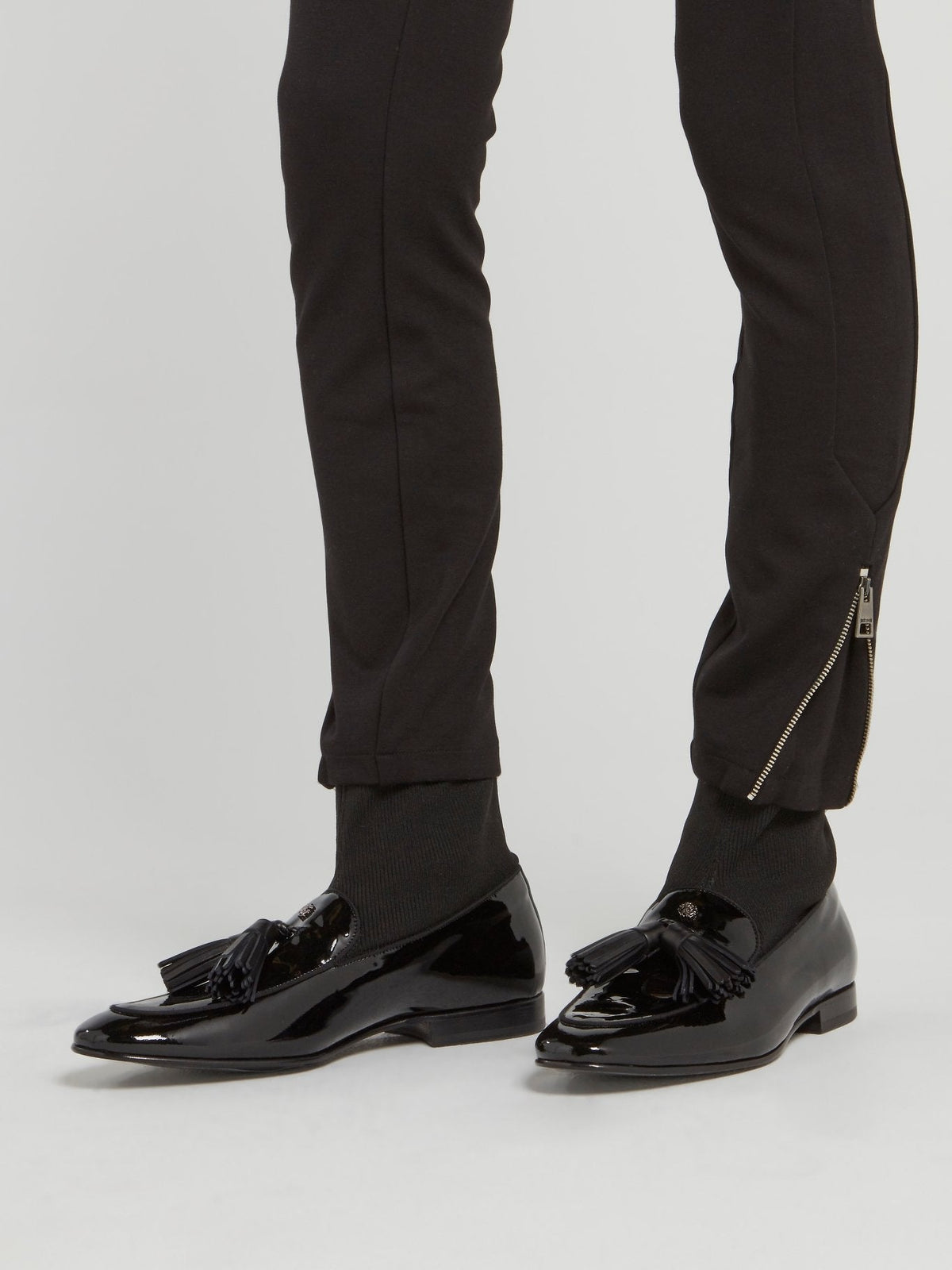 Black Sock Insert Patent Leather Tassel Loafers