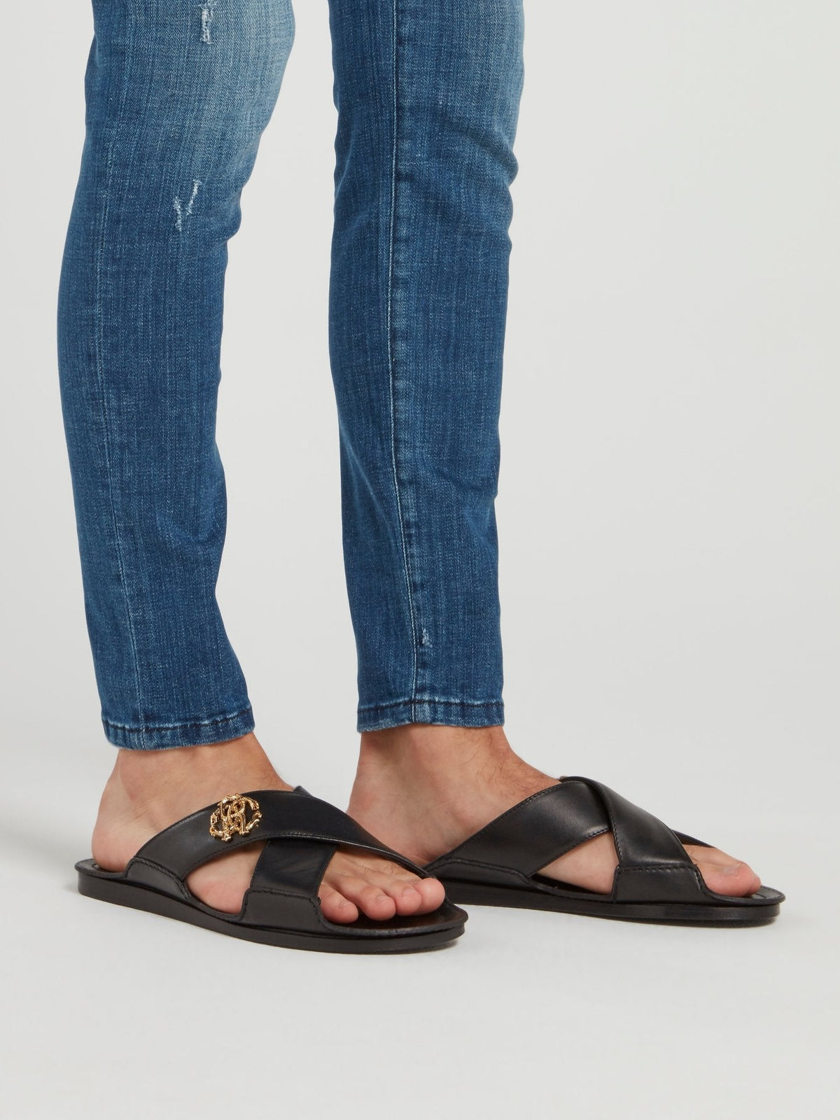 Black Logo Crossover Slide Sandals