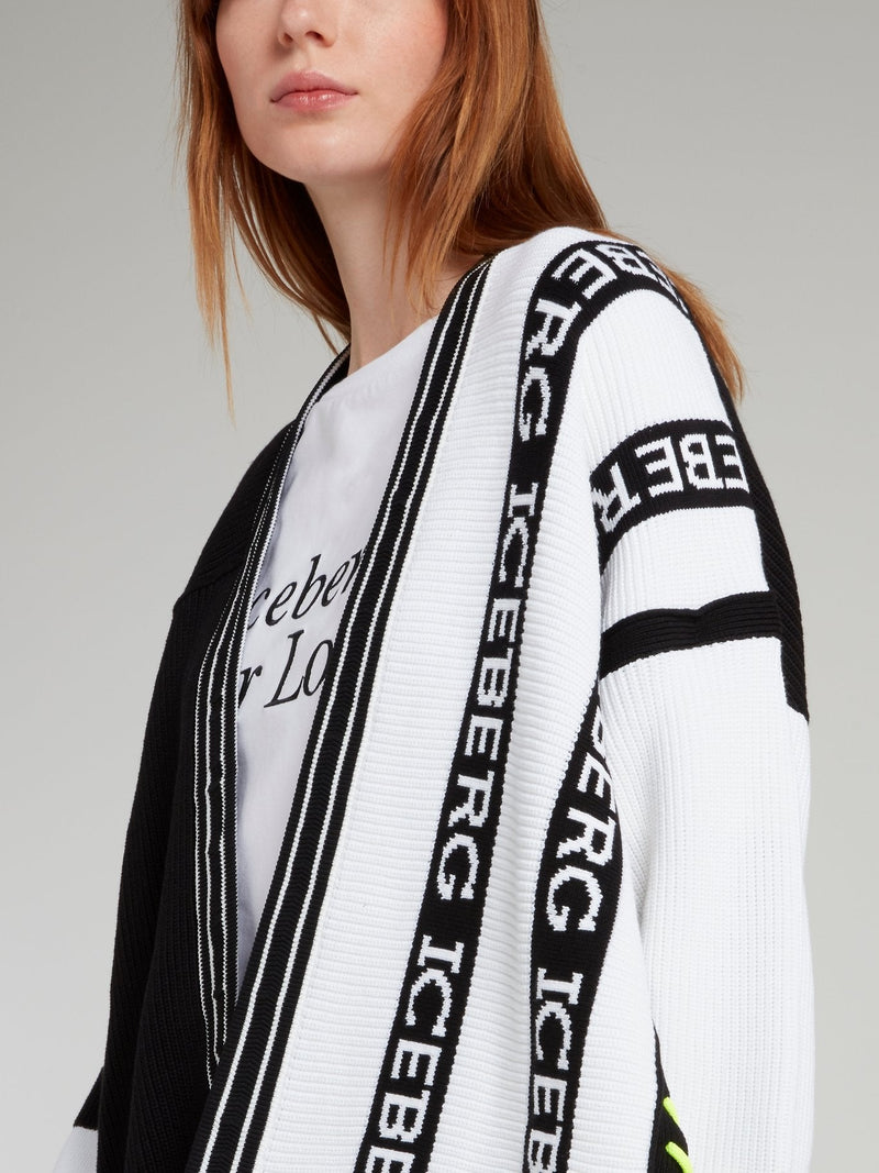 Black and White Logo Striped Cardigan