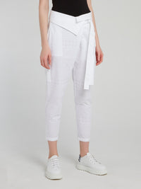 White Cropped Tie Front Pants