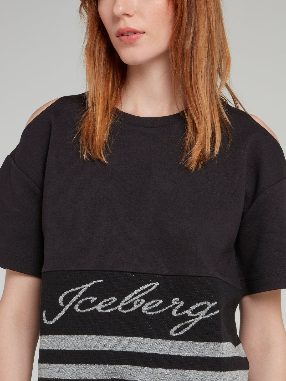 Black Cold Shoulder Logo Top