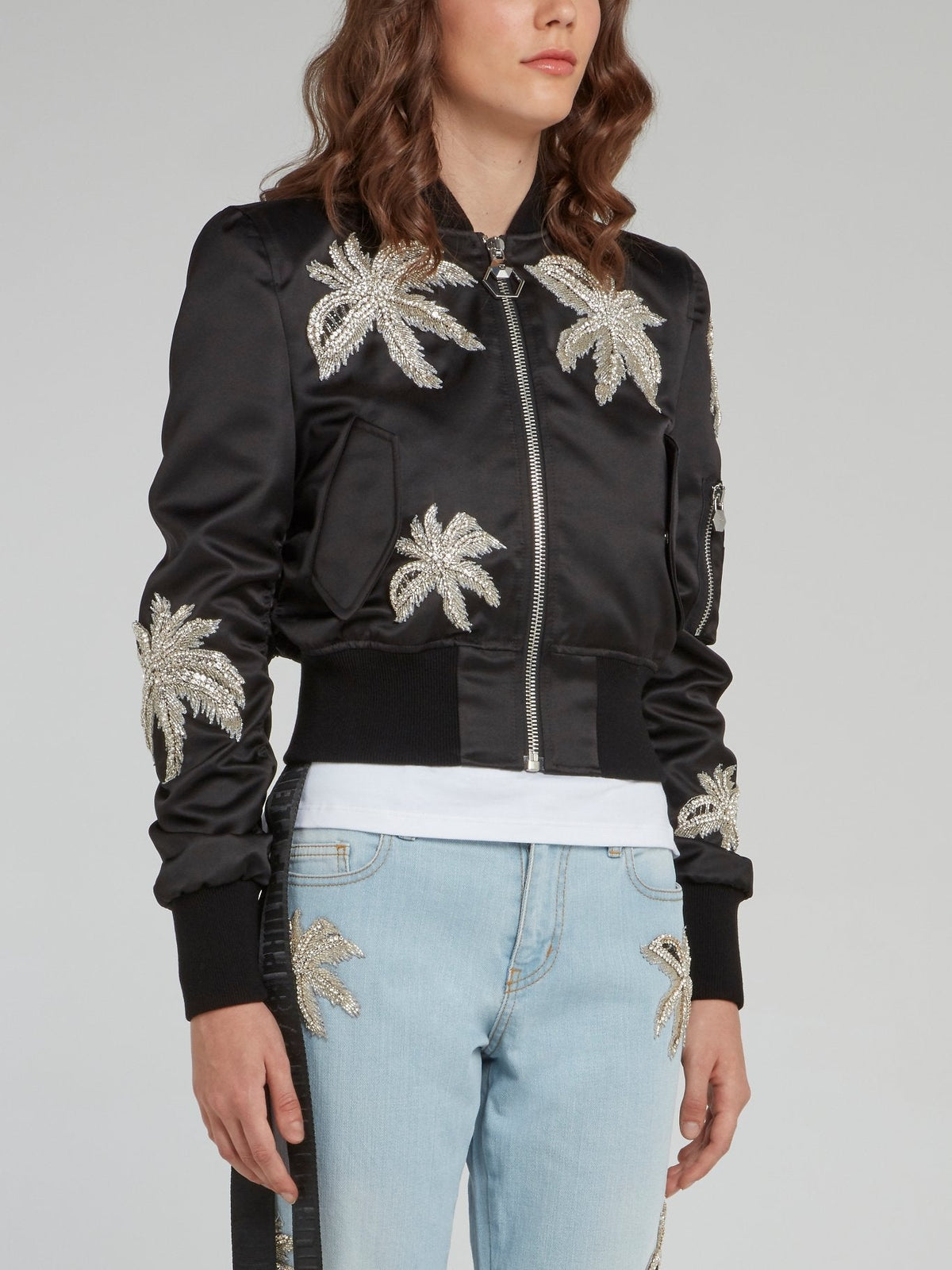 Aloha Plein Black Embellished Bomber Jacket