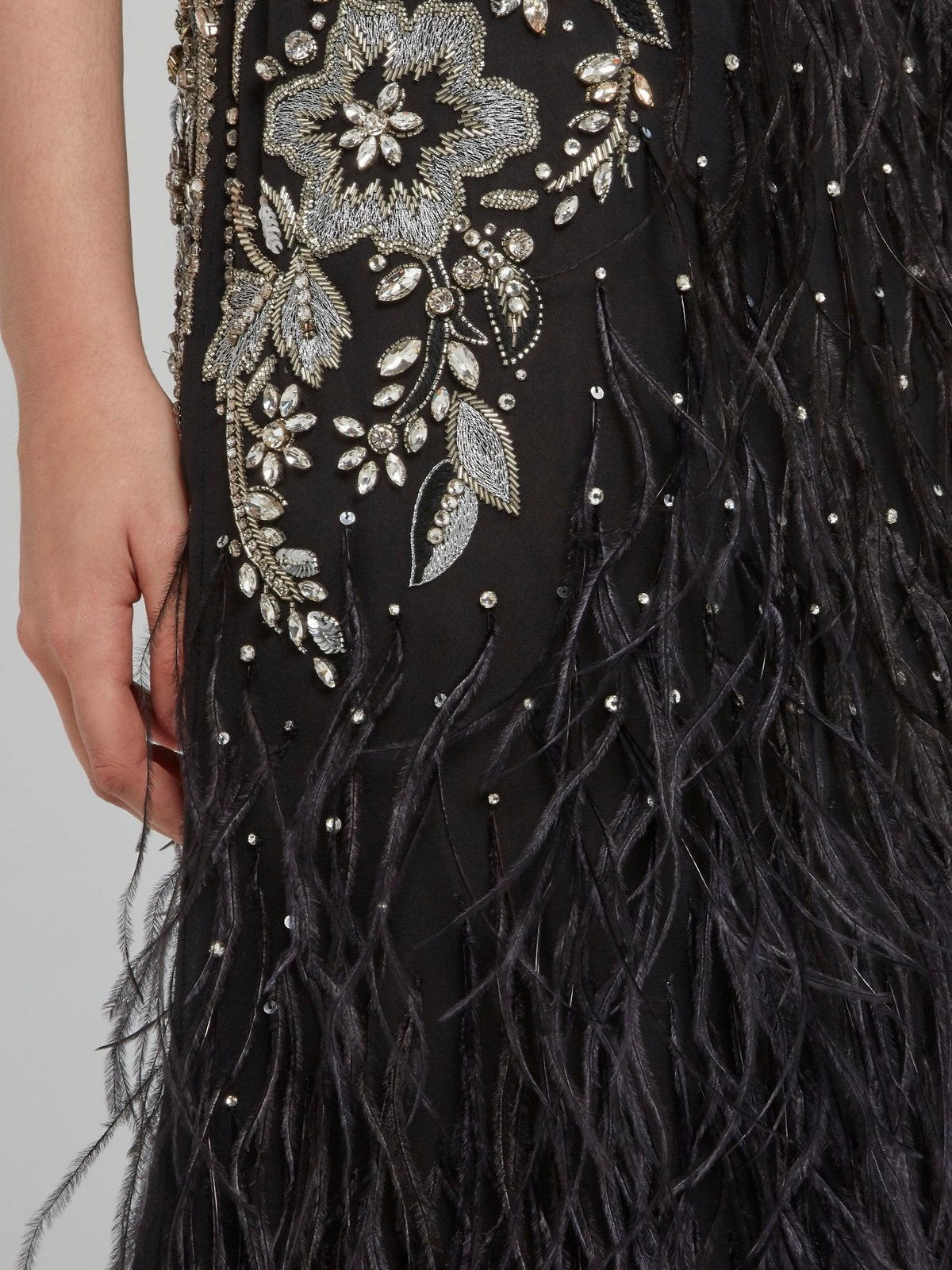 Baroque Embellished Feather Detailed Maxi Dress