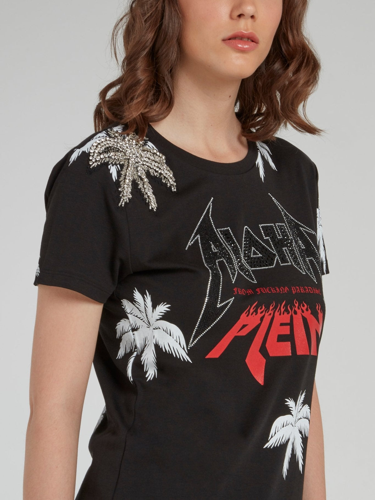 Aloha Plein Black Embellished Crewneck T-Shirt