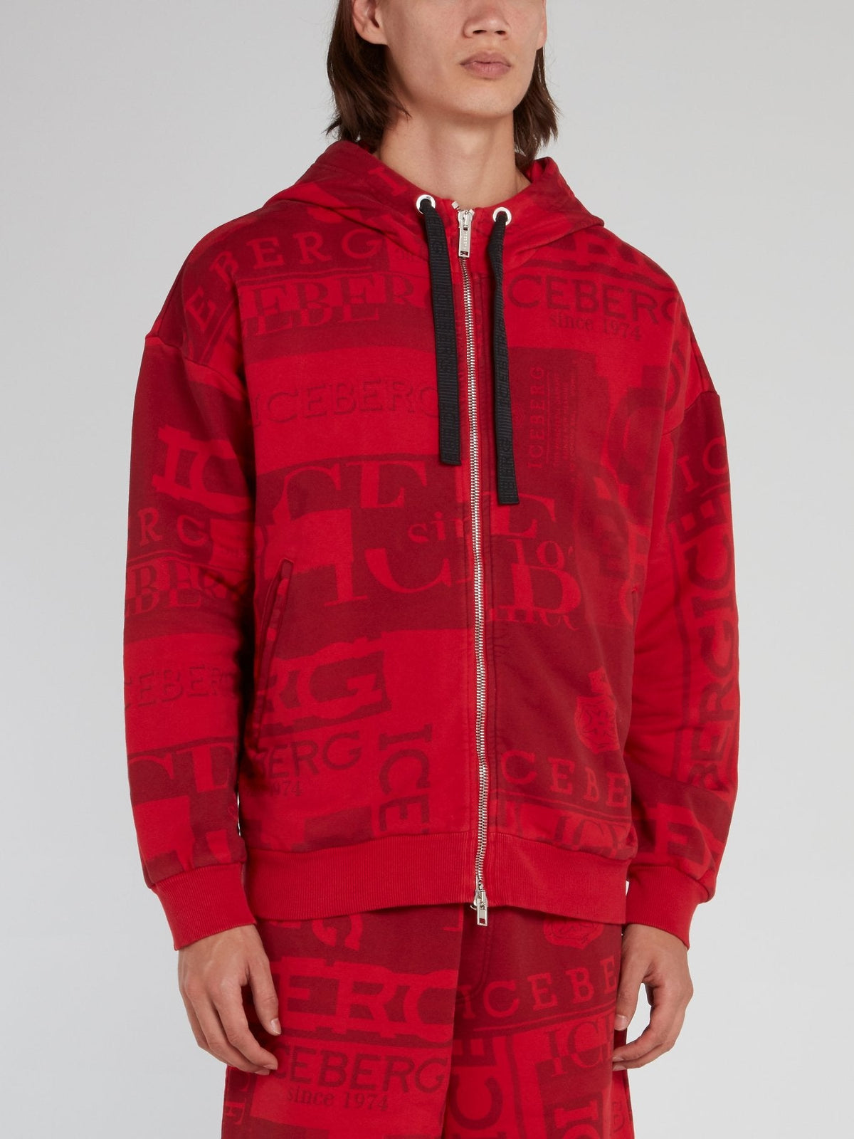 Red Logo Print Hooded Sweatshirt