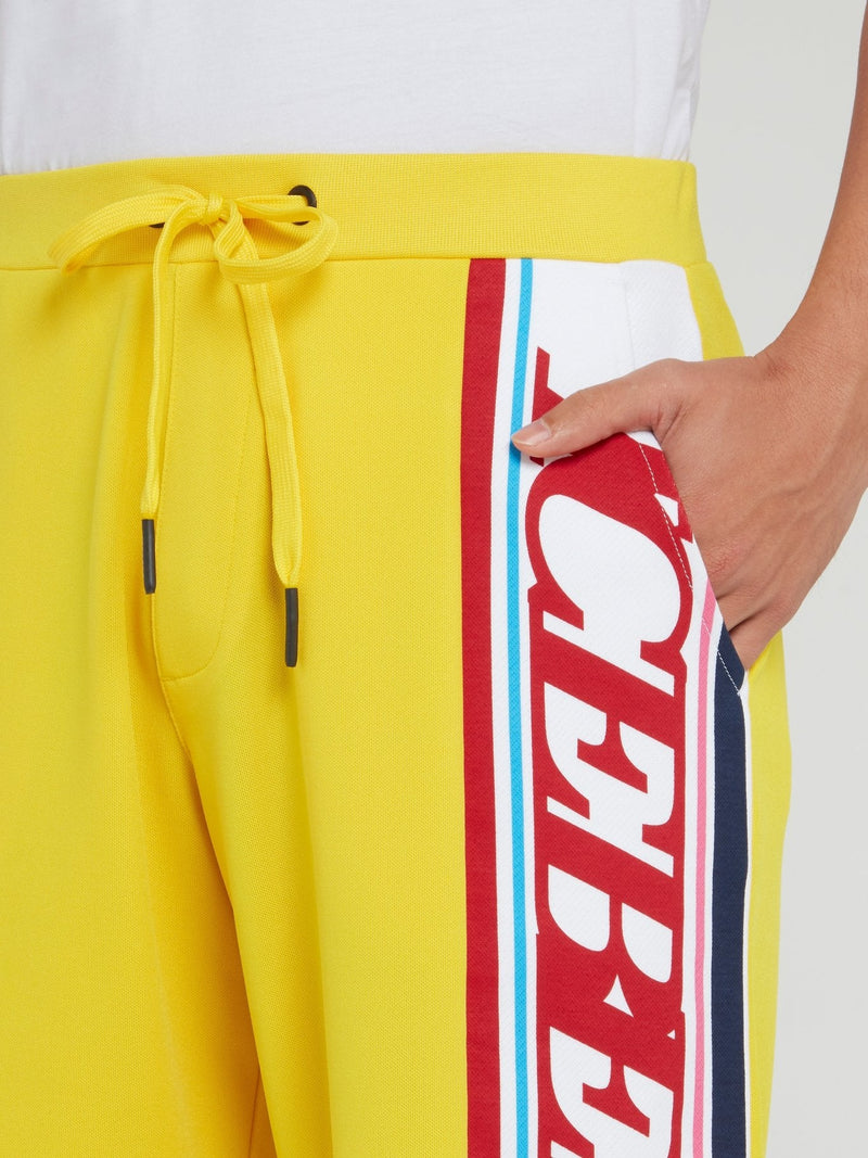 Yellow Logo Stripe Drawstring Shorts