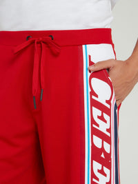 Red Logo Stripe Drawstring Shorts