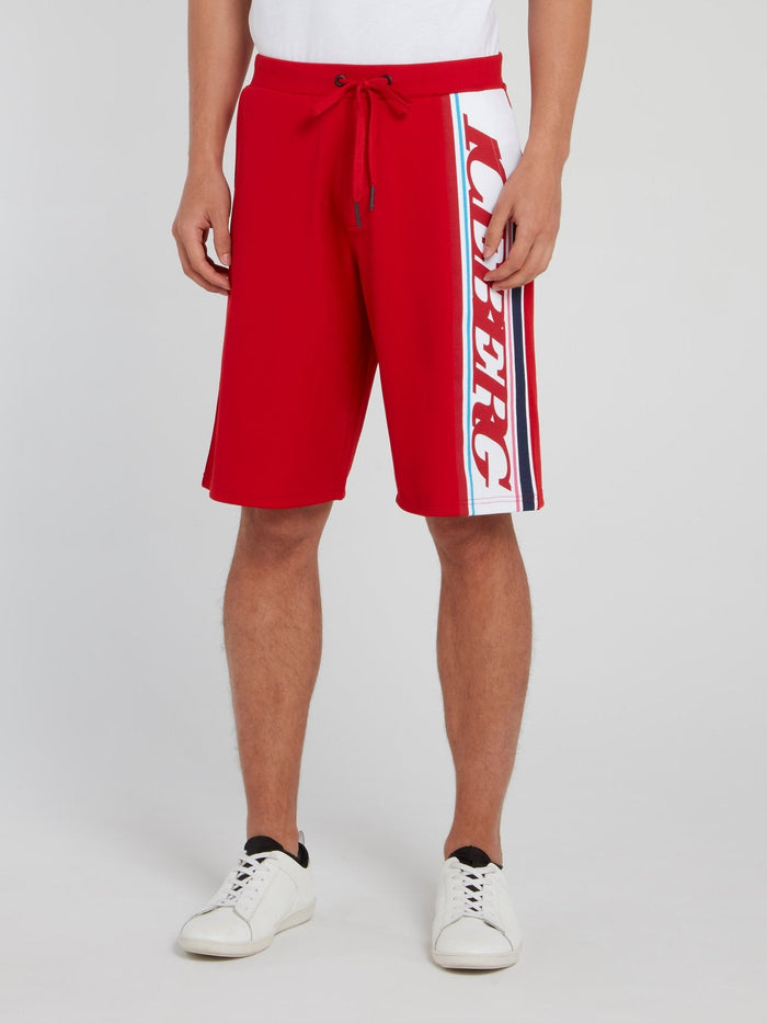 Red Logo Stripe Drawstring Shorts