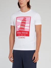 Pink Panther in Pisa White Cotton T-Shirt