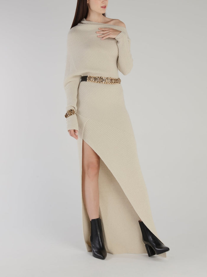 Beige Knitted Asymmetric Dress