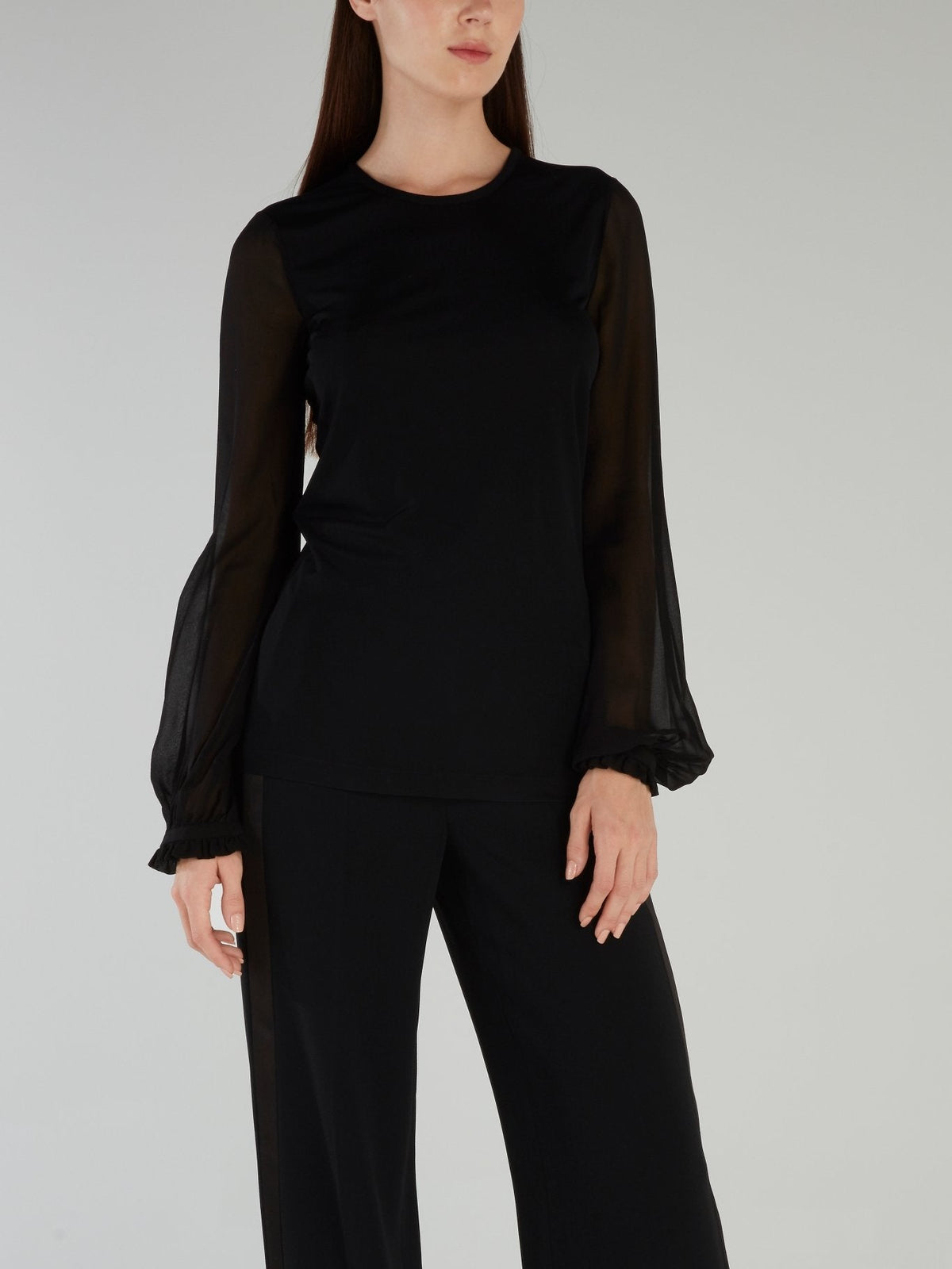 Black Mesh Bishop Sleeve Top